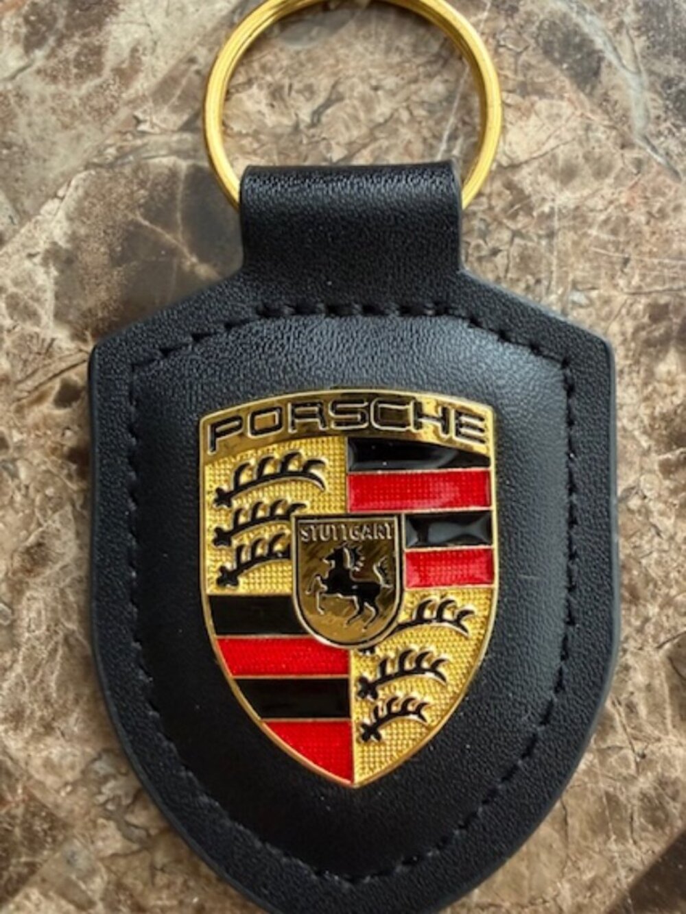 [New] Genuine Porsche Crest Key Ring - Black Leather